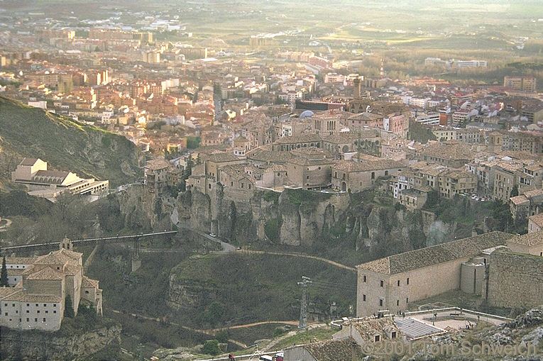 View of old town Cuenca from the hill above it.