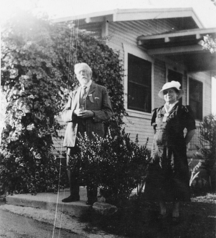 Older couple at the house on Hazzard St., July, 1937.