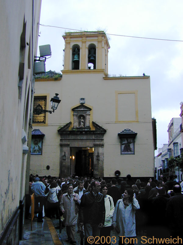 Waiting to enter a church to see the pasos