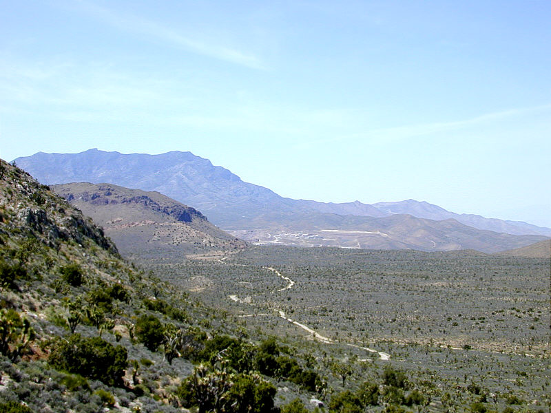 View of Mountain Pass Rare Earth Mine from the east slope of Kokoweef Peak.