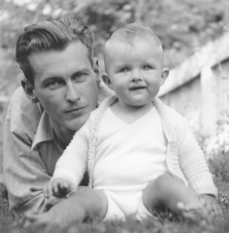 Martha and her Daddy in their back yard.